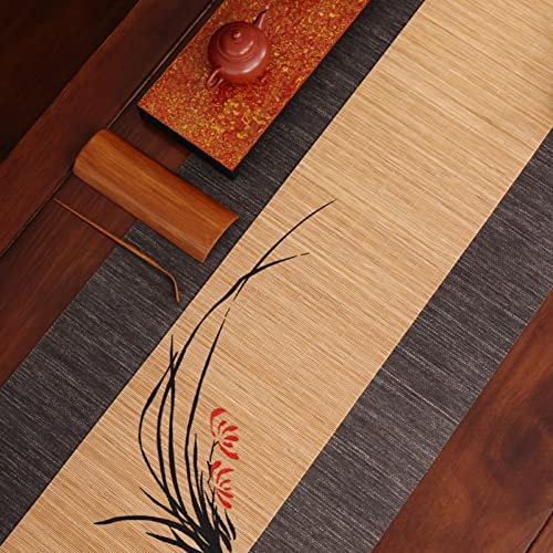 Chemin de table Ensemble De Coureurs De Table En Bambou De Style Japonais ， Placemats De Tissage De Paille Imperméables ， Mattes De Thé à Isolation Chauffante Pour Tapis De Tab(Size:40×150cm+20×150cm)