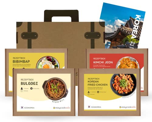 EasyCookAsia Südkorea Box | Kochset für Bulgogi, Bibimbap, Korean Fried Chicken & Kimchi Jeon | inkl. Kimchi, Shiitake-Pilze, Gochujang | mit freundliche Anleitung für Asialiebhaber & Kochanfanger