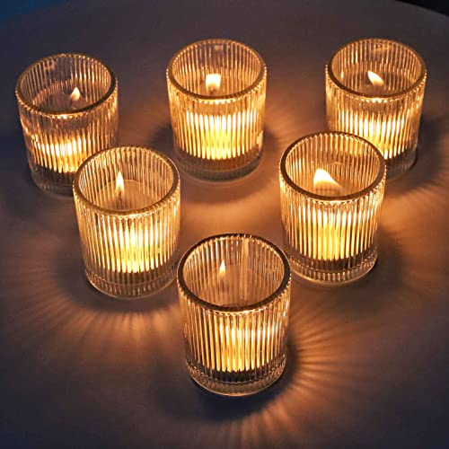 VOHO Lot de 12 bougeoirs votifs Transparents pour Centre de Table, bougeoirs en Verre pour décoration d'intérieur et décoration de Vacances (5,3 x 6,6 cm, Transparent)
