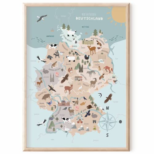 MeinBaby123® DIN A2 Deutschlandkarte für Kinder | Kinderzimmer Bilder, Kindrzimmer Deko | Lernposter | Lernplakat für Kinder | Premium Qualität (Deutschlandkarte)
