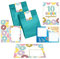 Minkocards 12 Einladungskarten zum zehnten Kindergeburtstag 10. Geburtstag Mädchen Donuts incl. 12 Umschläge, 12 Partytüten/petrol, 12 Aufkleber, 12 Lesezeichen, 12 Blöcke, 12 Schiffe versenken