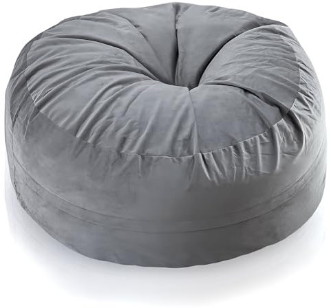 Aiire Riesen Sitzsack Samt 150 cm - Bean Bag Chair XXL flauschig mit Füllung für Deko, Jungen und Kinder - Bodenkissen Grob, Chill Sessel für Kuschelecke – Relaxo Sitzsäcke Erwachsene Grau