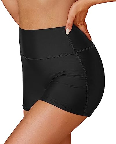 SHEKINI Maillot de bain Épissage latéral Boxer d’été Contrôle abdominal Élastique Tankini Short de bain Sécurité sportive, Noir, S