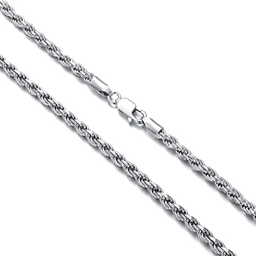 WSX 925 Silver Rope Chain For Women 24 Inches Men Sterling Silver Chain 1.5mm Mens Silver Rope Chain 925 Sterling