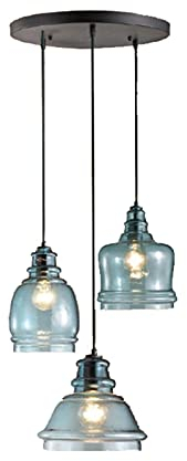 EKSED Vidrio azul con patrón de agua de 3 luces Colgante de luz Lámpara colgante de techo con lámpara colgante de isla de cocina (Ronda)