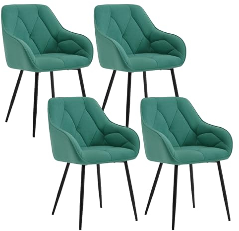 WOLTU Esszimmerstühle 4er Set, für Esszimmer Wohnzimmer, ergonomische Küchenstühle gepolstert mit Armlehnen, Metallbeinen, Sitzfläche aus Samt, Türkis