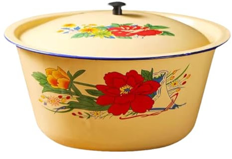 Emaille-Schüssel, klassische Vintage-Emaille-Kuchenbehälter mit Deckel, kleine Emaille-Suppenbecken, asiatische Gerichte zum Salatservieren, Emaille-Gerichte für Ramen, Nudeln