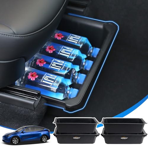 GEEDAR 2 Pack Tesla Model Y Under Seat Storage Box Organizer, Upgraded ABS + TPE Double Layer Hidden Storage Box, Washable Underseat Storage Organizer fit Tesla Model Y Accessories 2021-2023