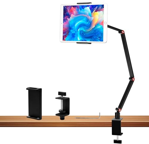 Dadabig Tablet Halterung Tisch, Verstellbar Langarm Tablet Halter Bett 360° Drehbare, ipad Halter, Tablet Halter Aluminum für Tablet, Smartphone,Kamera, Microfon(4.7-12.9)