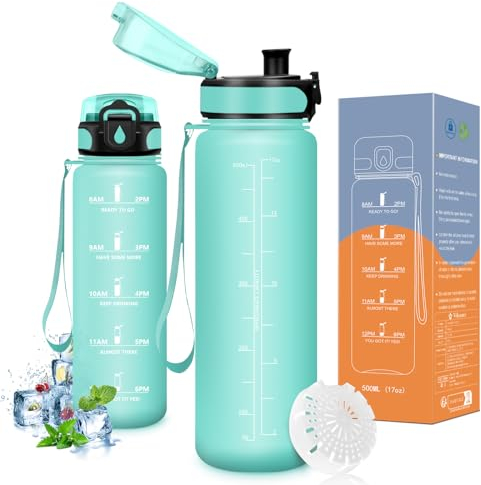 Vikaster Botella agua, Botella 500ml, sin BPA, Botella de agua repetida, para Deporte, Gimnasio, Running, Niños, Bicicleta