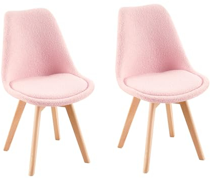 EGGREE 2er Set Esszimmerstühle Zeitgenössisches Design,Gepolsterter Stuhl aus Schafwolle, Küchenstuhl Essstühle mit Massivholz Buche Bein SGS Geprüfter,Rosa