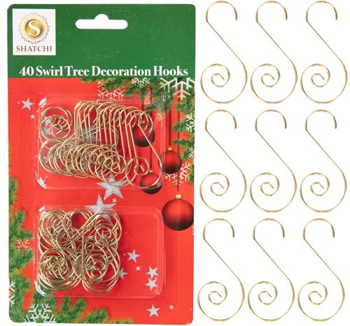 40Pcs Gold Christmas Ornaments Hangers Hooks for Christmas Tree Baubles, String Lights – Reusable Swirl S Hooks for Easy Xmas Art Craft Decorations