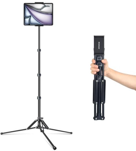 elitehood Lightweight iPad Tripod Stand, Ultra Stable Aluminum iPad Stand Floor with 5/8” Thread Detachable Tablet Holder, 360°Swivel Tilt Tablet Tripod Floor for 7-13 Tablets and Phones