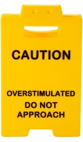 Lyreh Mini Caution Sign for Desk, Acrylic Funny Office Caution Overstimulated Do Not Approach Warning Sign Humor Desktop Decoration Supplies for Office Table Bedroom Study Room (Yellow)