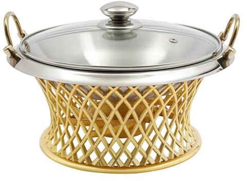 Colcolo Chafing Dish Casserole Dish with Stand with Glass Lid for Party Event Serving Tray Catering Food Warmer Solid Fuel Burner