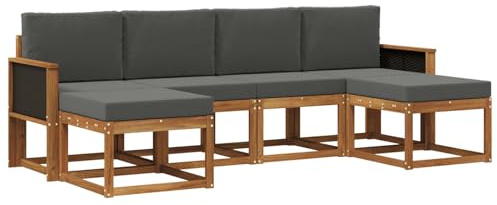 vidaXL Outdoor-Sofagarnitur 6 pcs Natur und Anthrazit Polyester, Modernes, wetterfestes Sofa-Set für draußen, stylische Gartenmöbel, minimalistische Lounge für Coole Entspannung im Garten