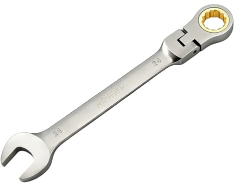 Aohhy Llaves Combinadas con Función de Carraca, 24mm Professional Llaves de Acero Cromo Vanadio Forjada - Niquelada Negro