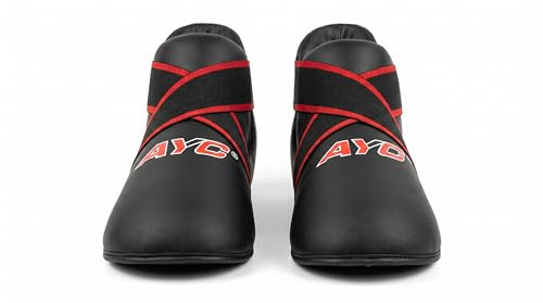 AYC Martial Arts Foot Protectors | Karate Boots Taekwondo Kickboxing Sparring Foot Guard | Premium PU Leather | Elasticated Strap | Kids & Adults | UK Sizes | Pair (LARGE (UK 8-10))