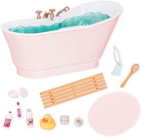 Our Generation - Set de bain et de bulles - Accessoires pour poupées de 46 cm - Set de baignoire - Sons de l'eau - Jouer à faire semblant - 3 ans et +