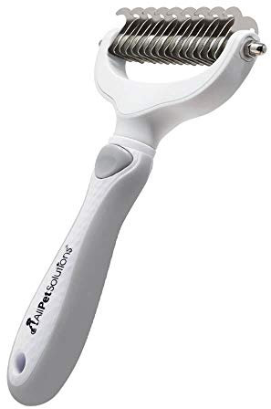 allpetsolutions Dematting Comb Rake for Dogs and Cats - Double Sided Professional Grooming Tool - Remove Mats and Tangles Safely With Rounded End Blades
