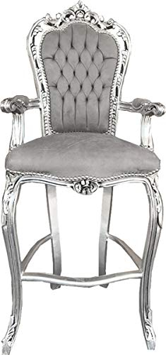 Casa Padrino Barock Hochstuhl Barstuhl Grau/Silber - Bar Hocker Stuhl Möbel