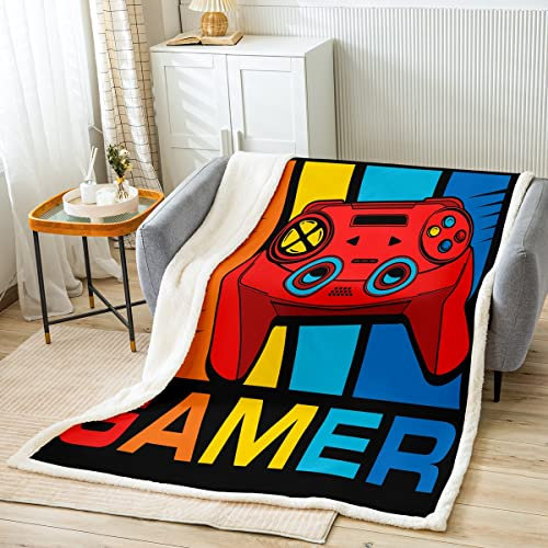 Gamepad Sherpa Überwurfdecke Videospiel Jugend Jungen Mädchen Fleecedecke für Sofa Couch Gamer Plüschdecke Modern Videospiel Controller Zimmer Dekor Einzelbett 127 x 152 cm Decke