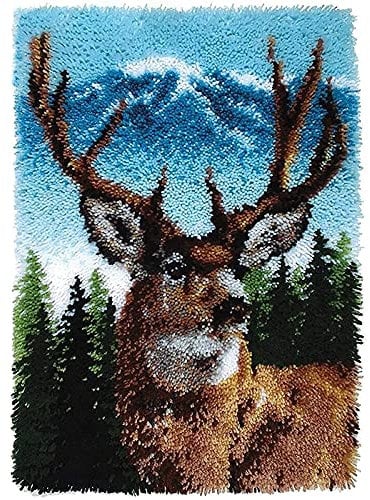 ZFFLYH Deer Latch Hook Kit, DIY Large Latch Hook Kit for Adults 3D Printed Canvas Pattern Crochet Handcraft Embroidery Tapestry Hobby & Crafts 85cmX63cm/33.5X25inch
