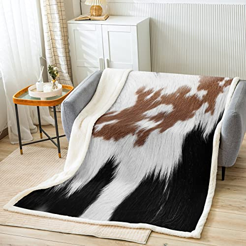 Loussiesd Kuhfell Druck Decke 75x100cm Bauernhaus Kuhfell Wohndecke Kuhfell Kuscheldecke Für Kinder Erwachsene Rinderfell Ultra weich Zimmer Dekor Flanell Fleecedecke