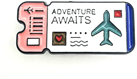 Anstecknadel mit Flugticketabenteuer aus Metall, Emaille, für Reisen, Flughafen, Flugzeug, Metall