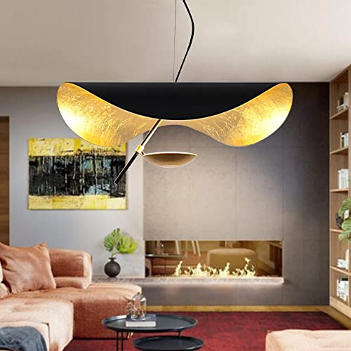 Lustre À La Feuille D'or Lampe Suspendue Chapeau Créatif Suspension LED Moderne Réglable En Hauteur Lampe De Table À Manger Plafonniers Cuisine Étude Chambre Salon Décoratif Noir,40cm
