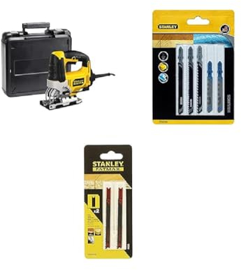 Stanley FATMAX Scie Sauteuse Filaire 710W 1 Coffret de Transport FME340K-QS + 5 Lames en T pour Scie Sauteuse + 2 Lames HCS Longue Durée