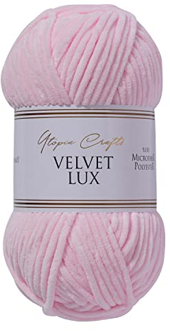 Utopia Crafts Velvet Lux Chenille Super Soft Chunky Yarn for Knitting and Crochet, 100g - 110m (Pink Swan)