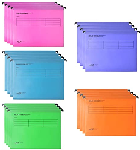 ProChosen A4-Hängemappen, 20 Stück, Schrankaufhängung, zum Aufhängen von Ordnern, mit Registern und Einsätzen, für Schule, Zuhause, Arbeit, Büro, Organisation (5 Farben), verstärkte Ober- und