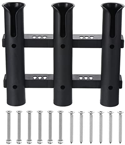 PATIKIL Fishing Rod Holder Bracket, Plastic 3-Tube Boat Rod Rack, Wall/Side Mounted Fishing Pole Holder with Screws for Kayak, Truck, Black