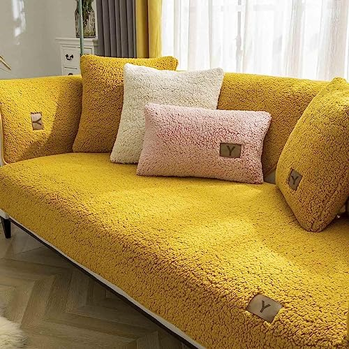 YWQJL Samt Sofabezug Sofaschoner rutschfest 1 2 3 4 Sitzer,l Form Sofaüberwurf,Sofa Überzug Ecksofa Pets Dog Couch Überzug Couch Überzug Sofa Überwurf (Gelb, 90x160cm)