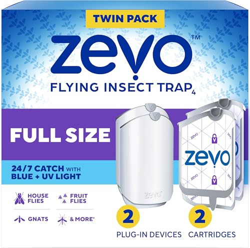 ZEVO - Trampa para Insectos voladores, Trampa para Moscas de Frutas (2 Bases enchufables + 2 Cartuchos de Relleno)