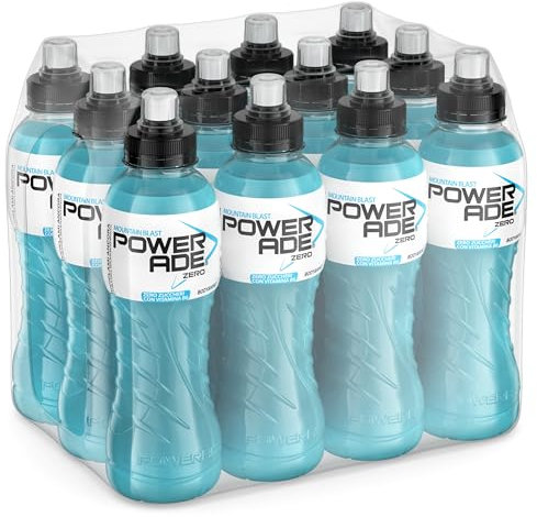 Powerade Mountain Blast Zero Sport Drink – 12 Bottiglie da 500 ml, Bevanda Isotonica, Poche Calorie, Bottiglia in PET 100% Riciclabile con Tappo Sport, Soluzione di Carboidrati e Elettroliti