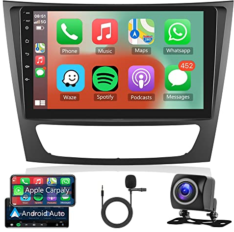 Wireless Carplay Android 13 Autoradio 2 Din für Mercedes Benz E/G/CLK/CLS Class W209 W211 W219 W463 2002-2010 9 Zoll Autoradio mit Android Auto Navi GPS WiFi Bluetooth FM/RDS/DAB/SWC/EQ Rückfahrkamera