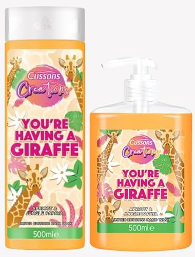 Cussons Creations Limited Edition Soap & Shower Gel. You're Having a Giraffe, A Fragranced Blend of Apricot & Jungle Papaya with Exclusive KS Beauty Tips