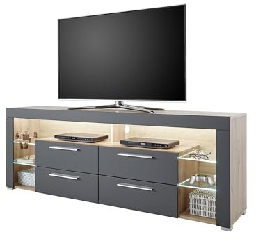 möbelando Lowboard >Greta< in Artisan Eiche/grau - 179x66x44cm (BxHxT)