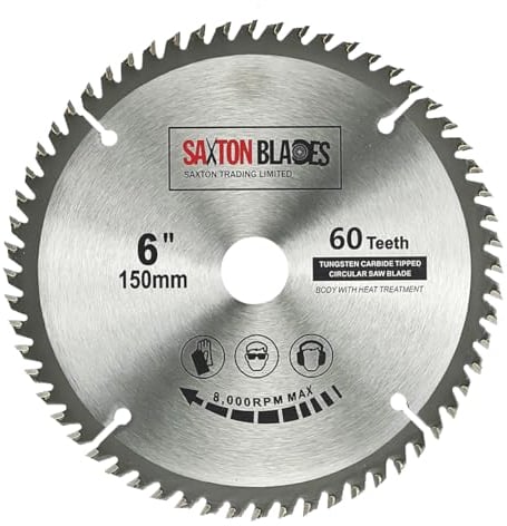 Saxton Blades Lama per sega circolare Saxton TCT 150 mm x 20 mm foro x 60 denti + anello da 16 mm e 10 mm compatibile con Ryobi Bosch