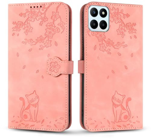 Vaitasy Coque pour Honor 70 Lite 5G, Mince Souple Cuir PU Étui avec Magnétique Flip Portefeuille Housse pour Honor X8 5G/ Honor X6 - Chat Rose
