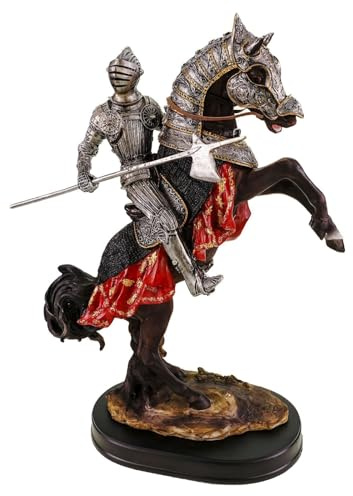Kremers Schatzkiste XXL Ritterfigur auf Pferd mit Sockel - Polyresin Handbemalt 41 cm Ross Skulptur