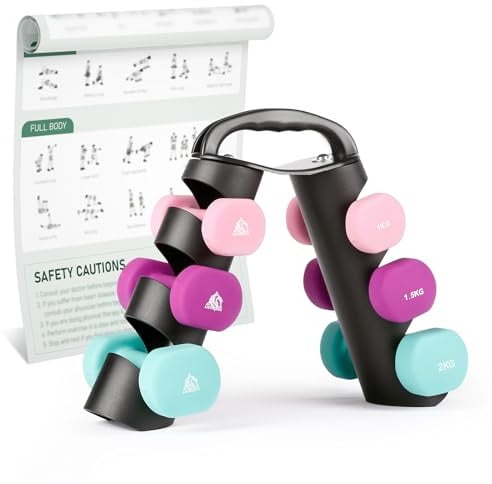 LIONSCOOL Premium Neopren Hantel-Sets mit 3 Paar oder 5 Paar mit solidem tragbaren Stahlgestell für das Fitnessstudio zu Hause