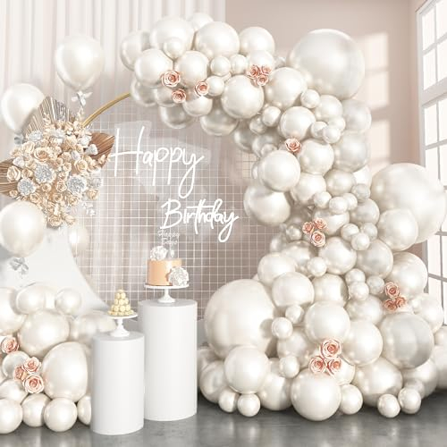 Pearl White Balloons Arch White Double-Stuffed Balloons Garland Ivory Balloon Different Sizes 18/12/10/5inch 61pcs Cream Beige Latex Balloon for Wedding Bridal Birthday Anniversary Decorations