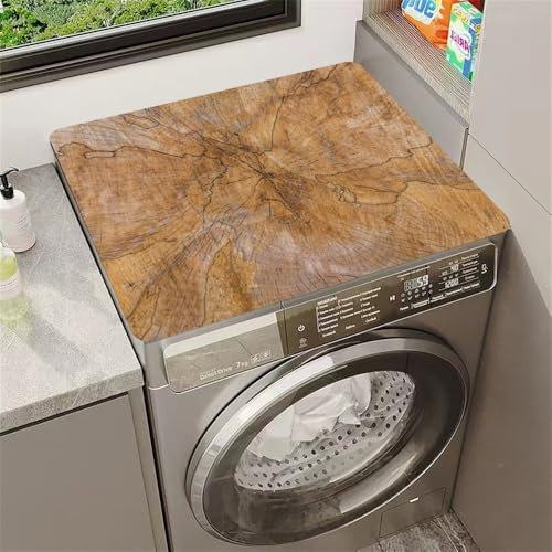 Highdi Housse de Protection pour Machine à Laver Top, Planche Bois Rétro Coussin de Machine à Laver Antidérapant Housse de Machine à Laver pour Machine à Laver Ou Sèche-Linge (Bois,50x60cm)