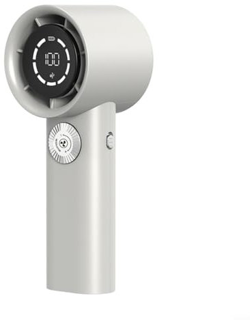 Jayruit Mini ventilador turbo con pantalla digital y velocidades ajustables, batería recargable de 4500 mAh para un uso cómodo al aire libre (blanco)