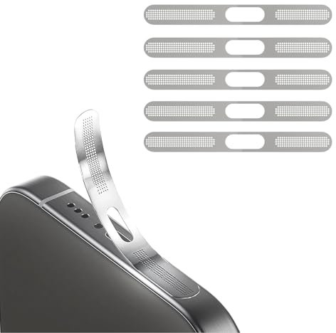 BelleVive 5er-Pack staubdichter Mesh-Aufkleber für iPhone 16 Pro/16 Pro Max, integrierter Schutz für Lautsprecher und Ladeanschluss, Anti-Staub, Hörmuschel-Lautsprecher-Mesh, Silber
