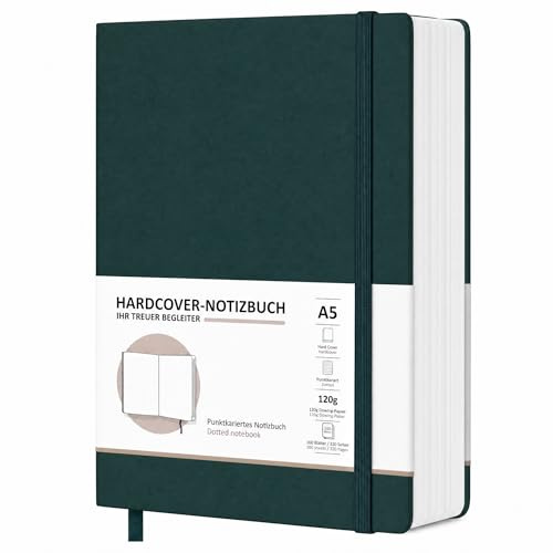 BIROYAL Notizbuch A5 Dotted mit 120g/m² Papier - Gepunktet Hardcover Bullet Journal, 320 Seiten mit Elastikband für Künstler, Berufstätige & Studenten