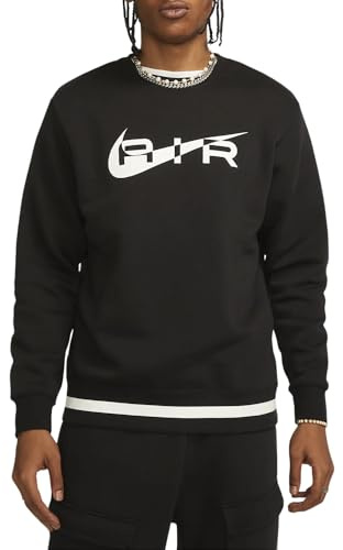NIKE Air Mens Sweatshirt Swoosh Crew Neck Fleece Lined Top FN7692 (UK, Alpha, XL, Regular, Regular, Black/White)